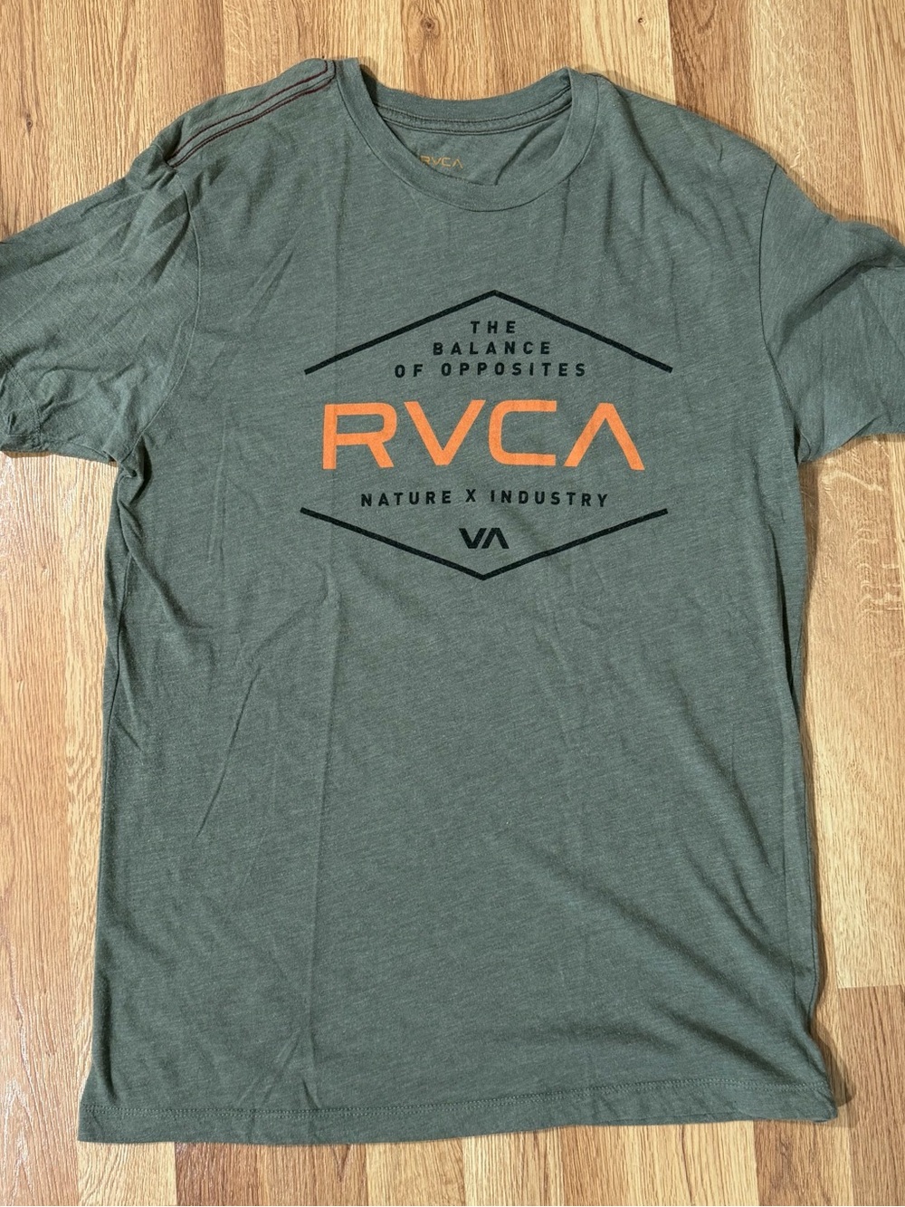 RVCA Olive Short-Sleeve Tee with Orange Logo